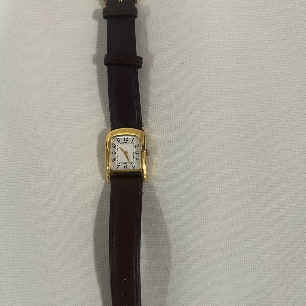 Coach Arch Gold Buckle Wristwatch with Coach Brown Leather Strap